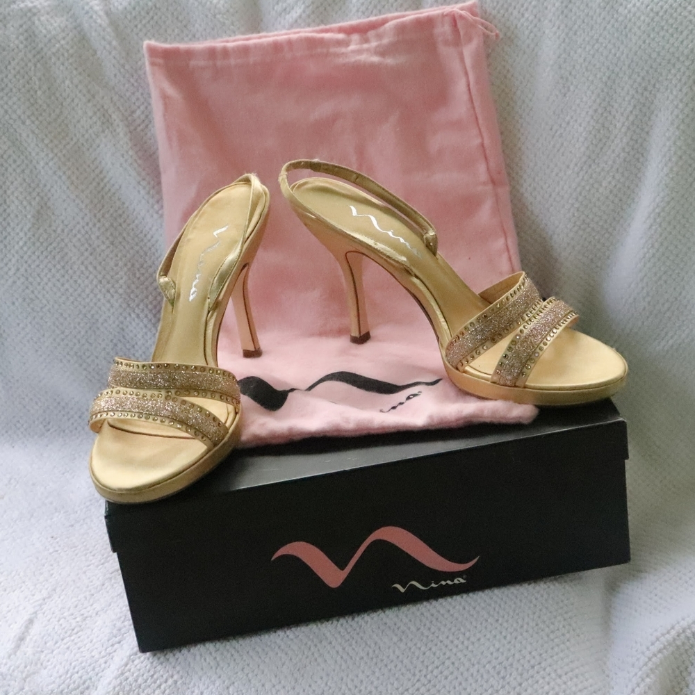 Nina Gold Satin Shoes